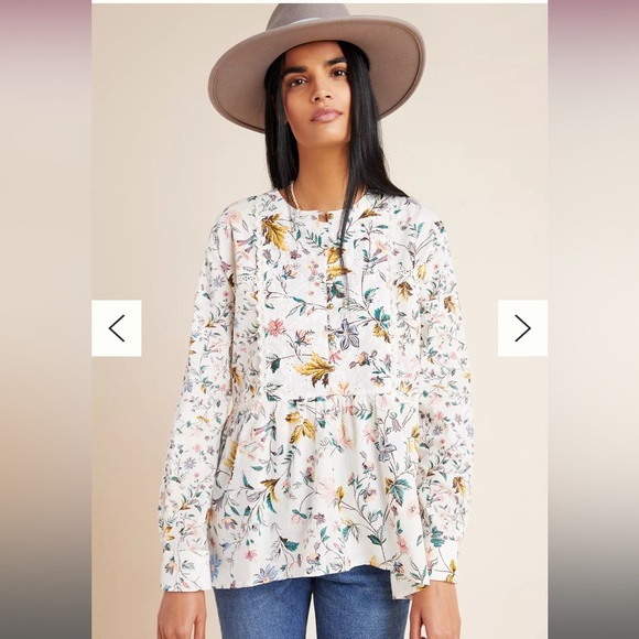 Anthropologie Tops - Anthropologie Ginevra Lace Babydoll Blouse Petite Large Lacey Top Floral Peplum
